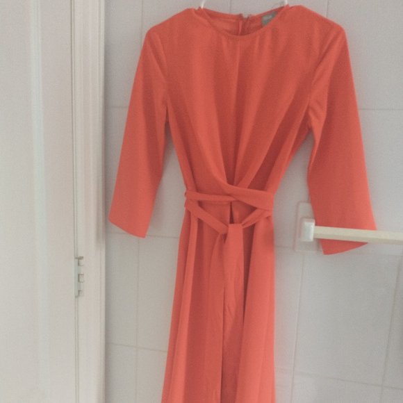 NWT ASOS Bright Orange Tie-Front Midi/Maxi Dress with 3/4 Sleeves - Sz US 2 - Picture 3 of 11